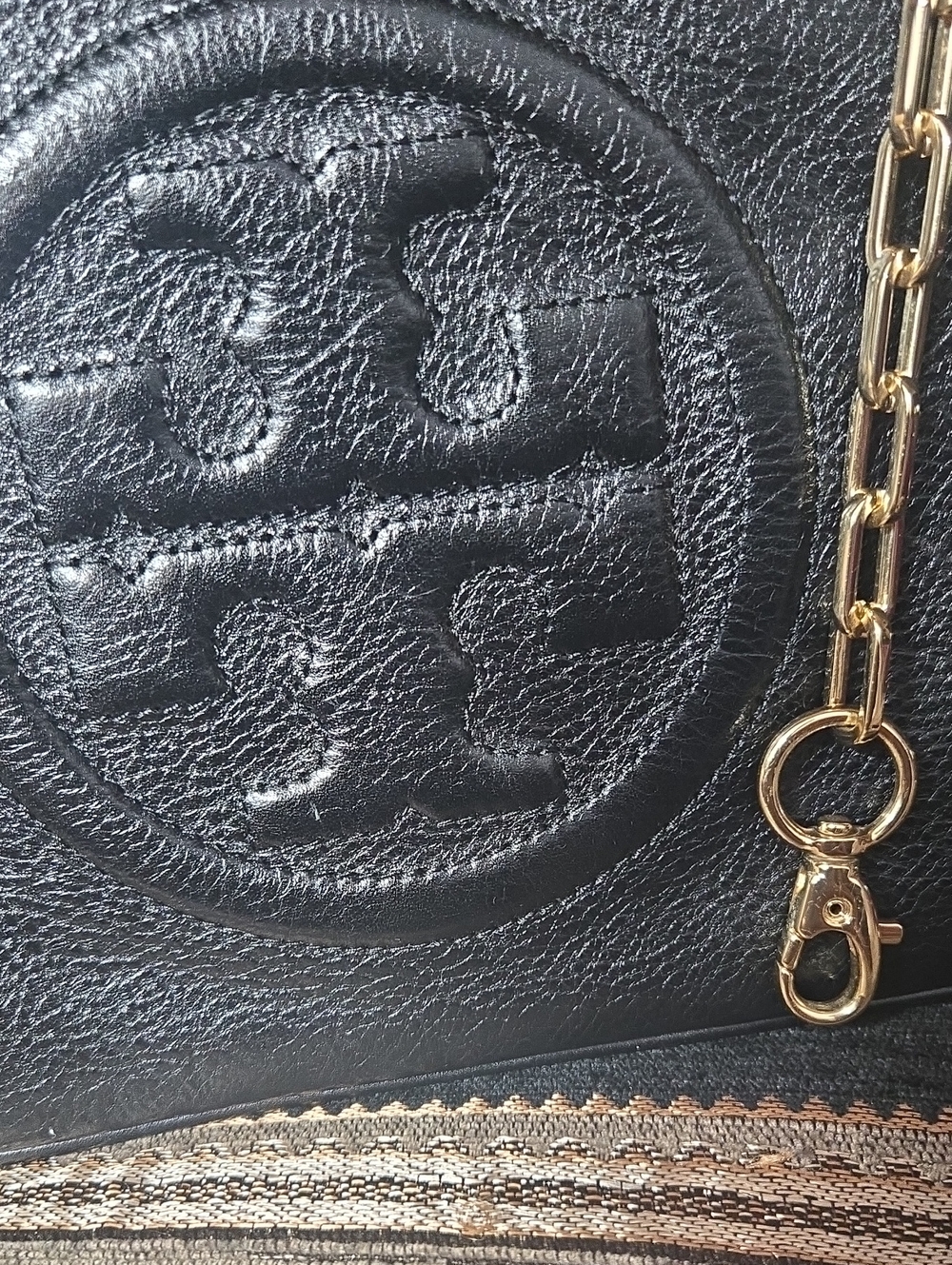 Black Calf Leather Large Clutch Tory Burch Suki Reva shoulder bag gold chain - Picture 3 of 10